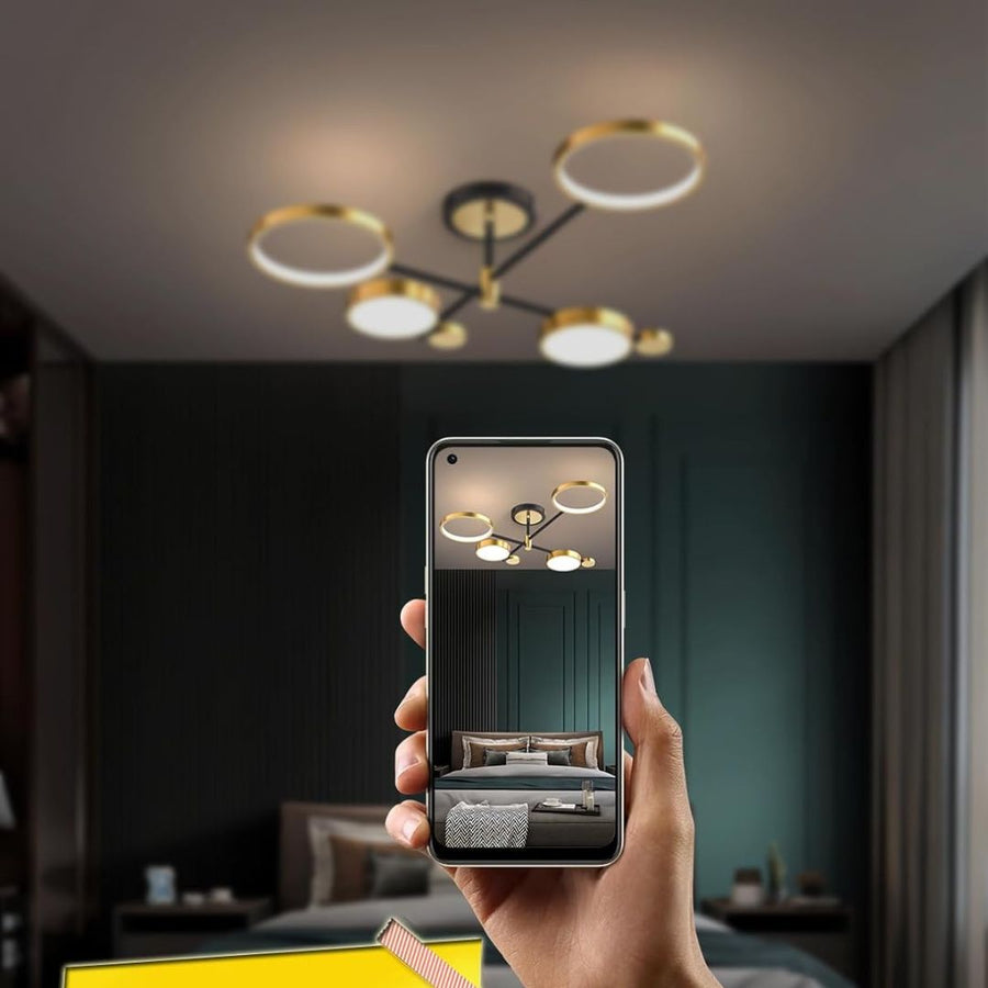 LED luster s diaľkovým ovládaním MARIA, 4 prvky, 44W, teplé/studené/neutrálne svetlo, stmievateľné, zlaté