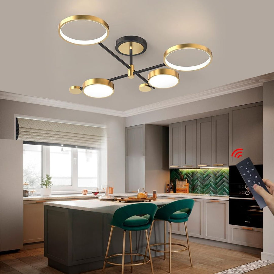 LED luster s diaľkovým ovládaním MARIA, 4 prvky, 44W, teplé/studené/neutrálne svetlo, stmievateľné, zlaté