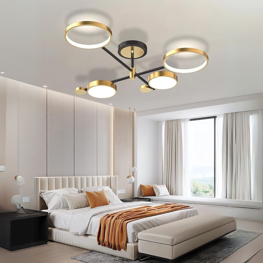 LED luster s diaľkovým ovládaním MARIA, 4 prvky, 44W, teplé/studené/neutrálne svetlo, stmievateľné, zlaté