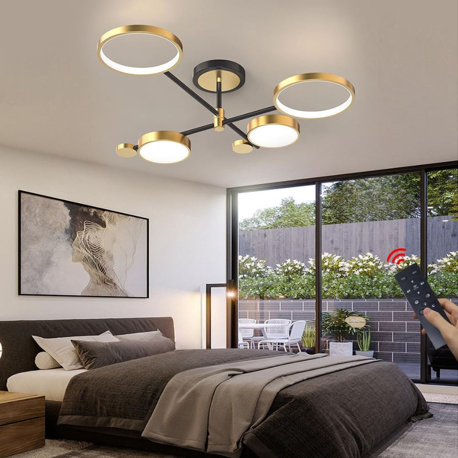 LED luster s diaľkovým ovládaním MARIA, 4 prvky, 44W, teplé/studené/neutrálne svetlo, stmievateľné, zlaté