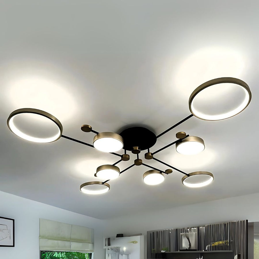 LED luster s diaľkovým ovládaním MARIA, 63W, 8 prvkov, teplé/studené/neutrálne svetlo, stmievateľné, čierna/zlatá