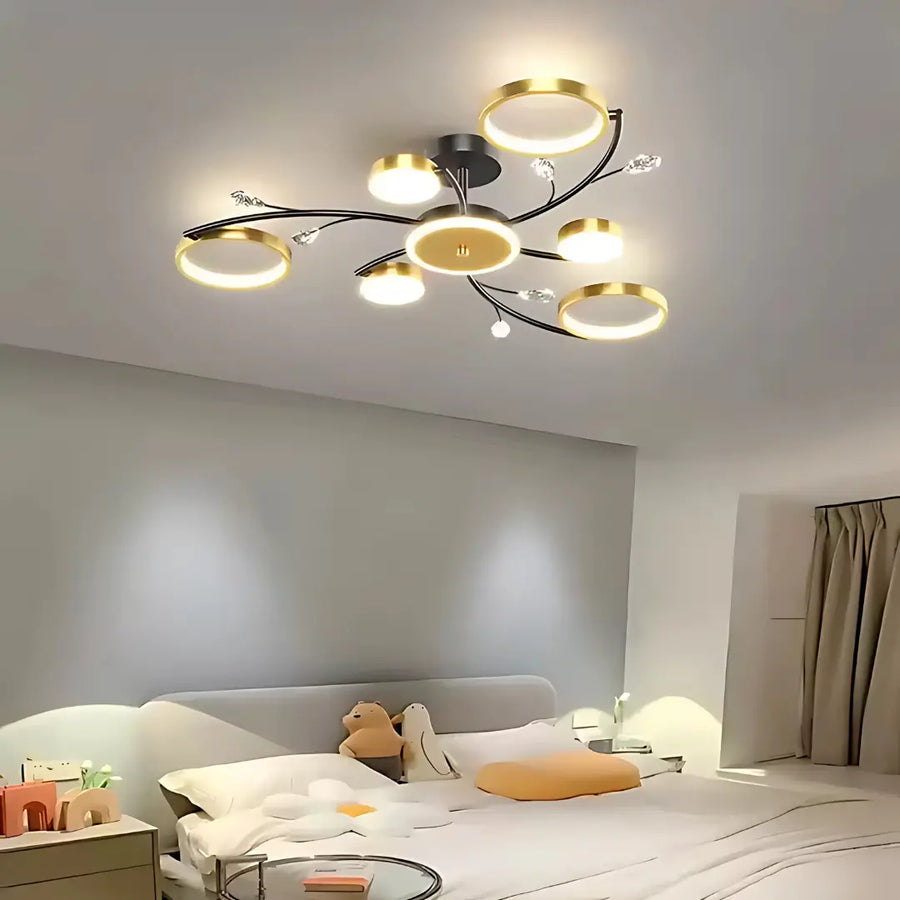 KARINA LED luster s diaľkovým ovládaním, 31W, 6 prvkov, teplé/studené/neutrálne svetlo, stmievateľné, zlaté