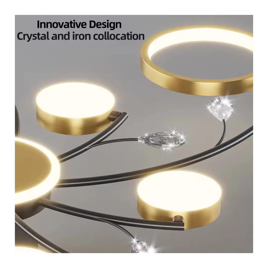 KARINA LED luster s diaľkovým ovládaním, 65W, 8 prvkov, teplé/studené/neutrálne svetlo, stmievateľné, zlaté