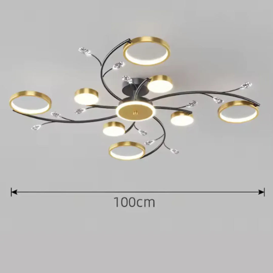 KARINA LED luster s diaľkovým ovládaním, 65W, 8 prvkov, teplé/studené/neutrálne svetlo, stmievateľné, zlaté