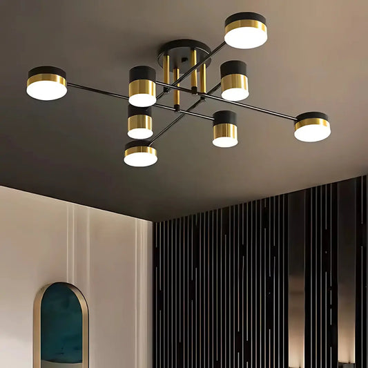 LED luster s diaľkovým ovládaním MARIO, 56W, 8 prvkov, studené/teplé/neutrálne svetlo, stmievateľné, čierna/zlatá