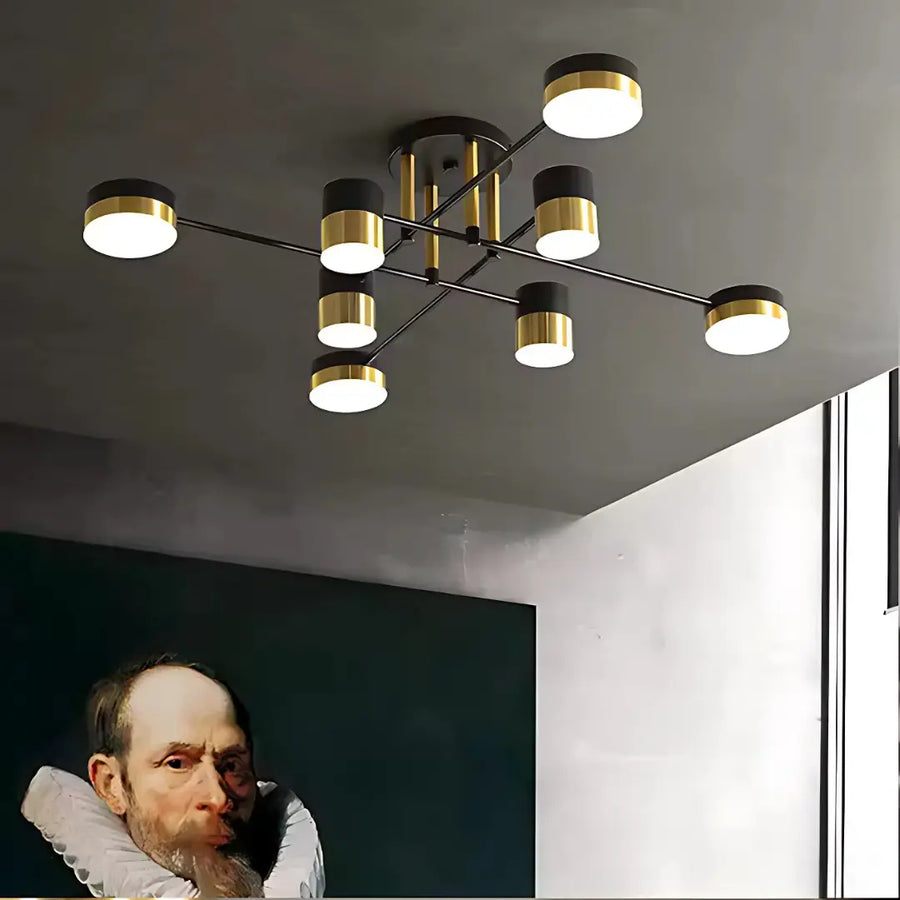 LED luster s diaľkovým ovládaním MARIO, 56W, 8 prvkov, studené/teplé/neutrálne svetlo, stmievateľné, čierna/zlatá