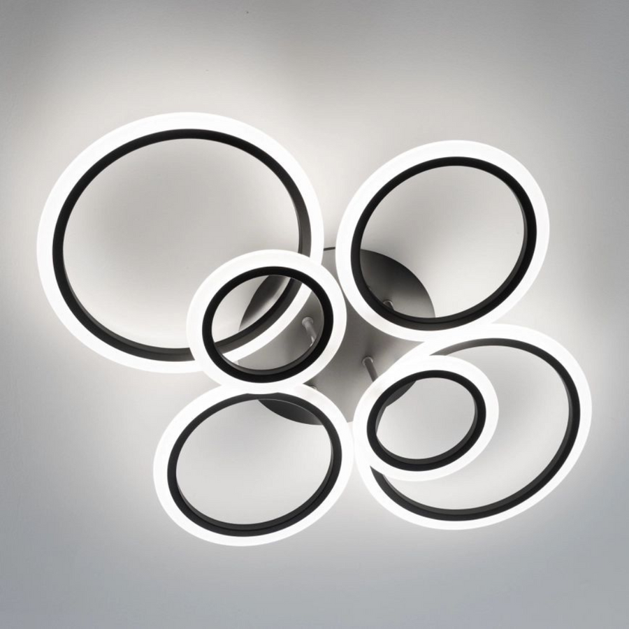 LED luster s diaľkovým ovládaním BETTY 82W, 6 kruhov, studené/teplé/neutrálne svetlo, stmievateľné, čierny