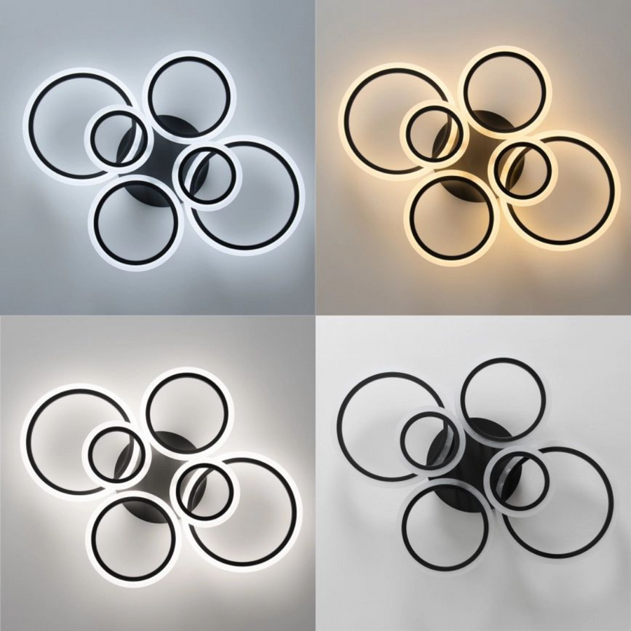 LED luster s diaľkovým ovládaním BETTY 82W, 6 kruhov, studené/teplé/neutrálne svetlo, stmievateľné, čierny