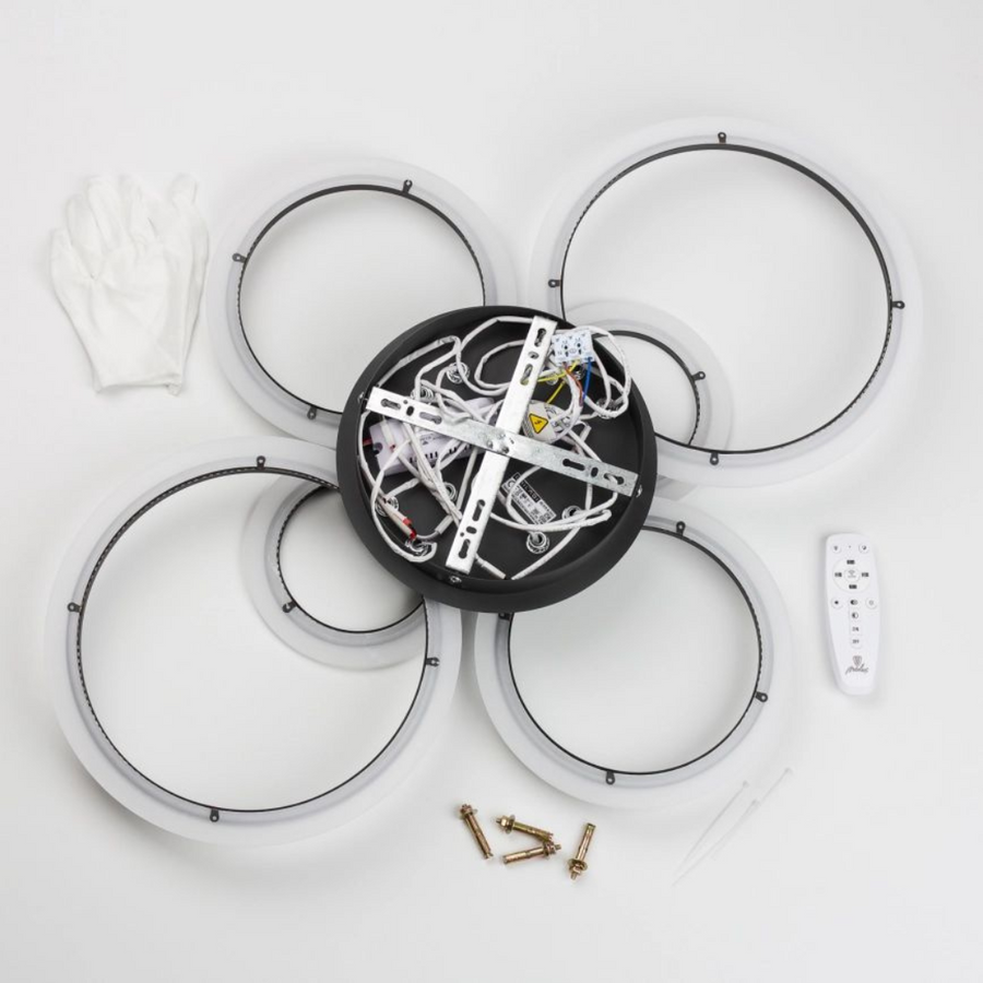 LED luster s diaľkovým ovládaním BETTY 82W, 6 kruhov, studené/teplé/neutrálne svetlo, stmievateľné, čierny