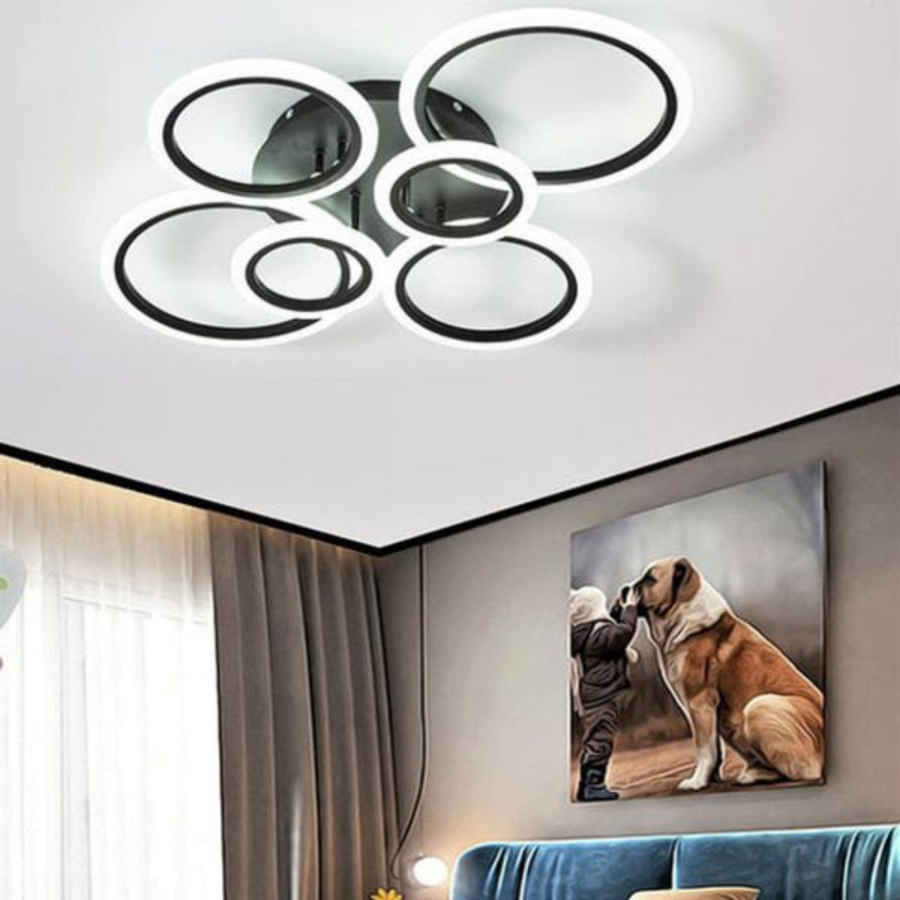 LED luster s diaľkovým ovládaním BETTY 82W, 6 kruhov, studené/teplé/neutrálne svetlo, stmievateľné, čierny