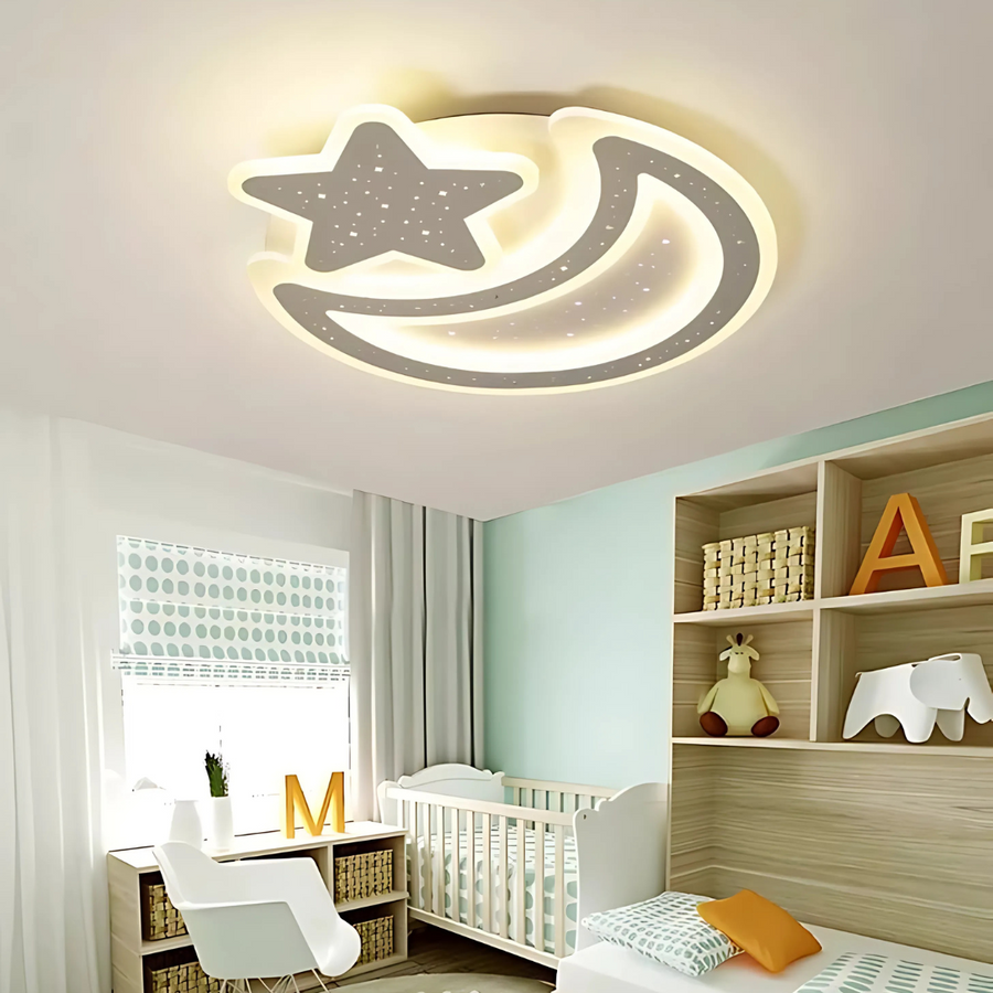 Nova LED luster s diaľkovým ovládaním, 91W, stmievateľný, v tvare mesiaca a hviezdy, biely