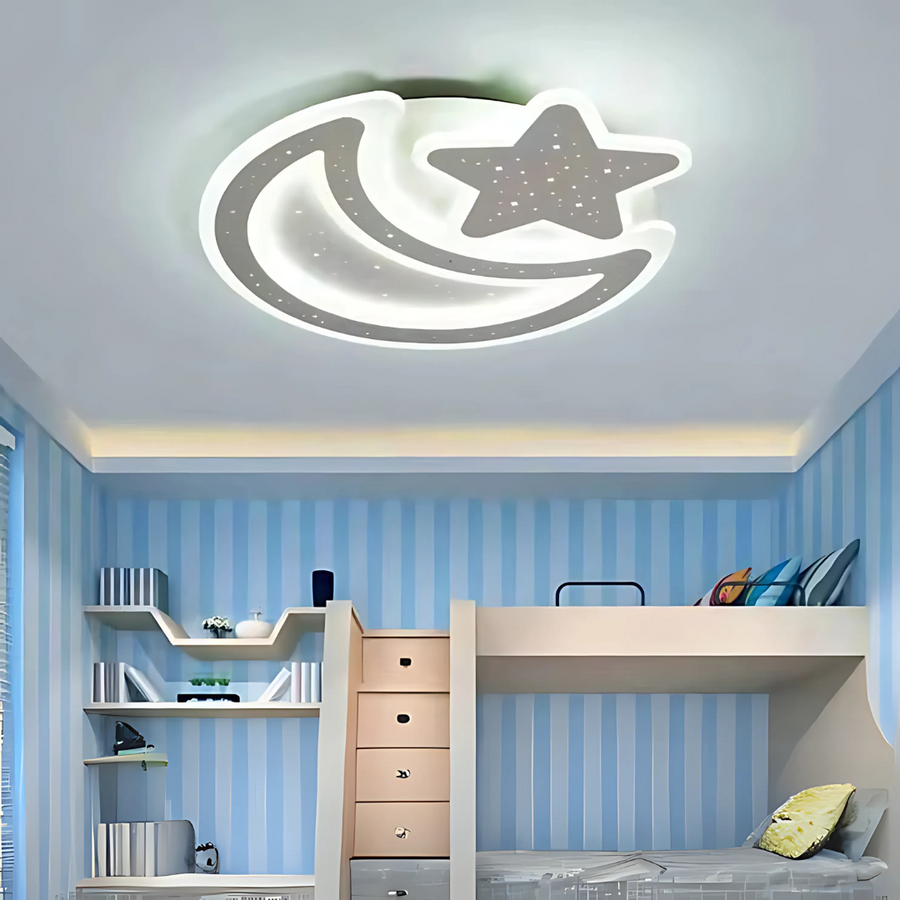 Nova LED luster s diaľkovým ovládaním, 91W, stmievateľný, v tvare mesiaca a hviezdy, biely