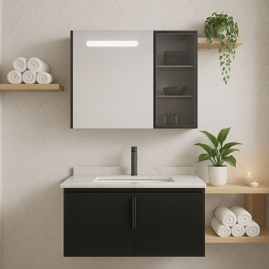 Súprava kúpeľňového nábytku RHODOS, 80 cm, 2 kusy, čiernobiela