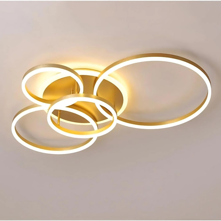 LED luster s diaľkovým ovládaním DARIO, 4 kruhy, 112W, teplé/studené/neutrálne svetlo, stmievateľné, zlaté