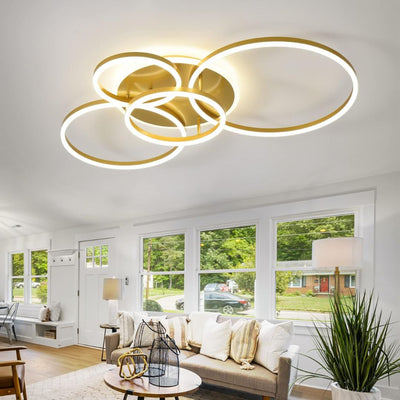 LED luster s diaľkovým ovládaním DARIO, 4 kruhy, 112W, teplé/studené/neutrálne svetlo, stmievateľné, zlaté