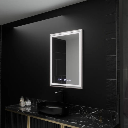 Obdĺžnikové LED zrkadlo, 60 x 80 cm, Verite Imperial Silver Motion Glow Marcello, systém odhmlievania, hodiny a teplomer, stmievateľné zrkadlá Marcello Predvolený názov Alessandro Design