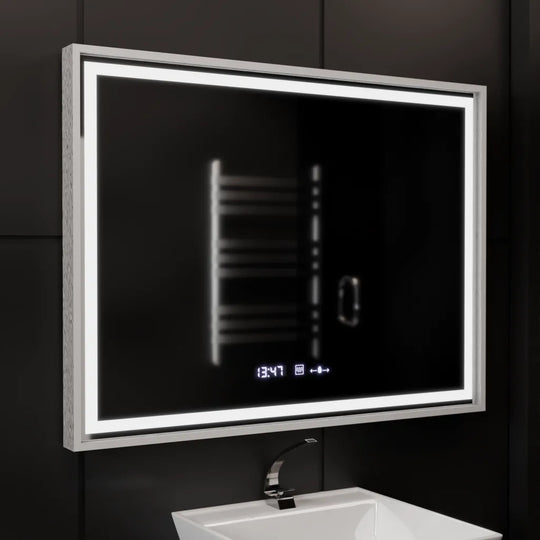 Obdĺžnikové LED zrkadlo, 80 x 60 cm, Verite Imperial Silver Motion Glow Marcello, systém odhmlievania, hodiny a teplomer, stmievateľné Marcello zrkadlá Predvolený názov Alessandro Design