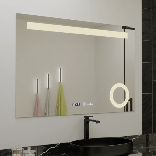 Obdĺžnikové LED zrkadlo, 120x80cm, ABSOLU MotionGlow Marcello, Systém odhmlievania, Hodiny & Teplomer, Kozmetická lupa, Stmievateľné zrkadlá Marcello Predvolený názov Alessandro Design