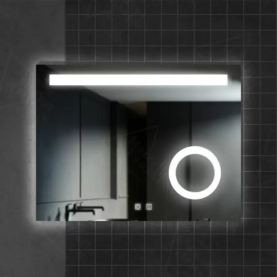 Zrkadlové LED obdĺžnikový 80x60cm dotykový klavírový odmrazovací systém