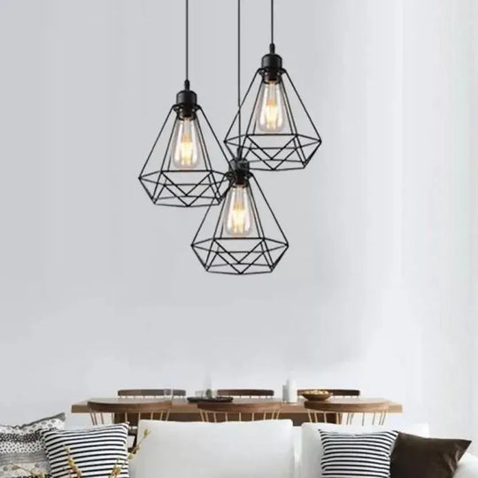 Luster v tvare diamantu, ŠTRUKTÚRA, 3xE27, čierny, kovové priemyselné lustre Predvolený názov Alessandro Design