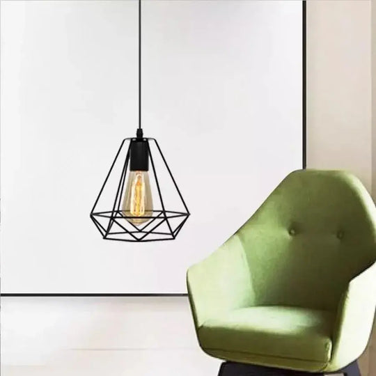 Luster v tvare diamantu, ŠTRUKTÚRA, 1xE27, čierny, kovové priemyselné lustre Predvolený názov Alessandro Design