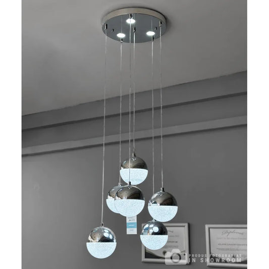 Závesný LED luster s diaľkovým ovládaním JEREMIAS 63W, 6 prvkov, studené/teplé/neutrálne svetlo, stmievateľné, strieborné, výškovo nastaviteľné