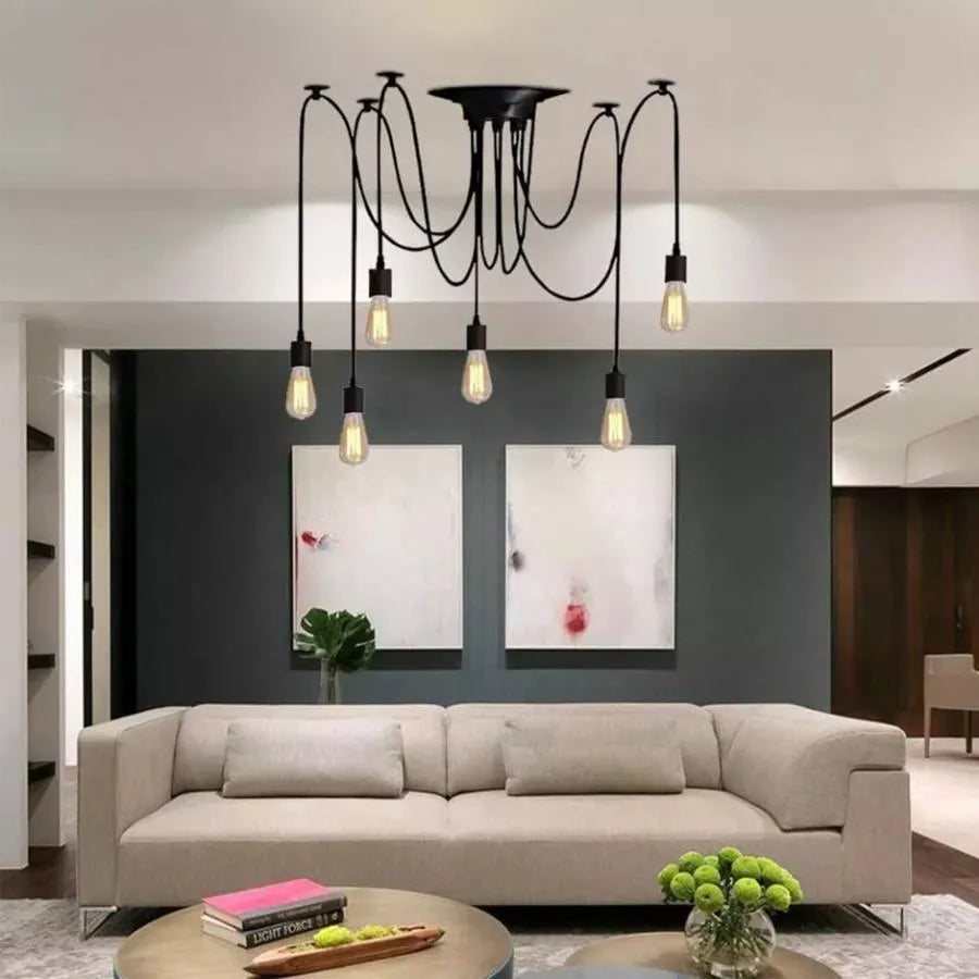 Pavúk kyvadlo 6*e27, čierny, kov