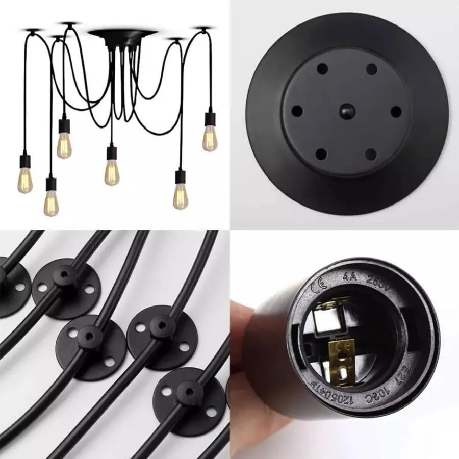 Pavúk kyvadlo 6*e27, čierny, kov