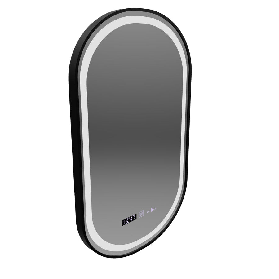 LED zrkadlo Helmut Systém odhmlievania, hodiny a teplota 50x90 cm Čierny rám brúsený Marcello Funghi