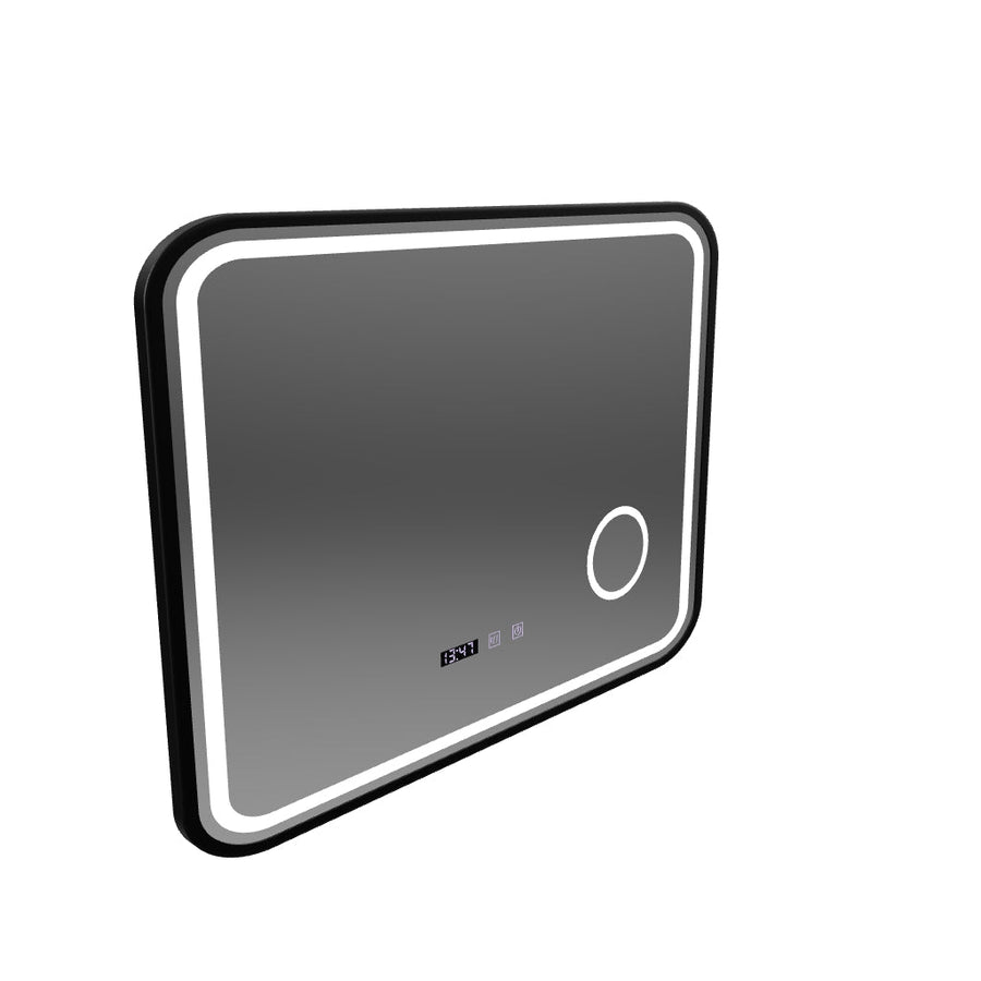 Zrkadlo LED Touch Bernd Defrosting Systém, hodiny a teplota 80x60 cm Black Brush Fund Cosmetica