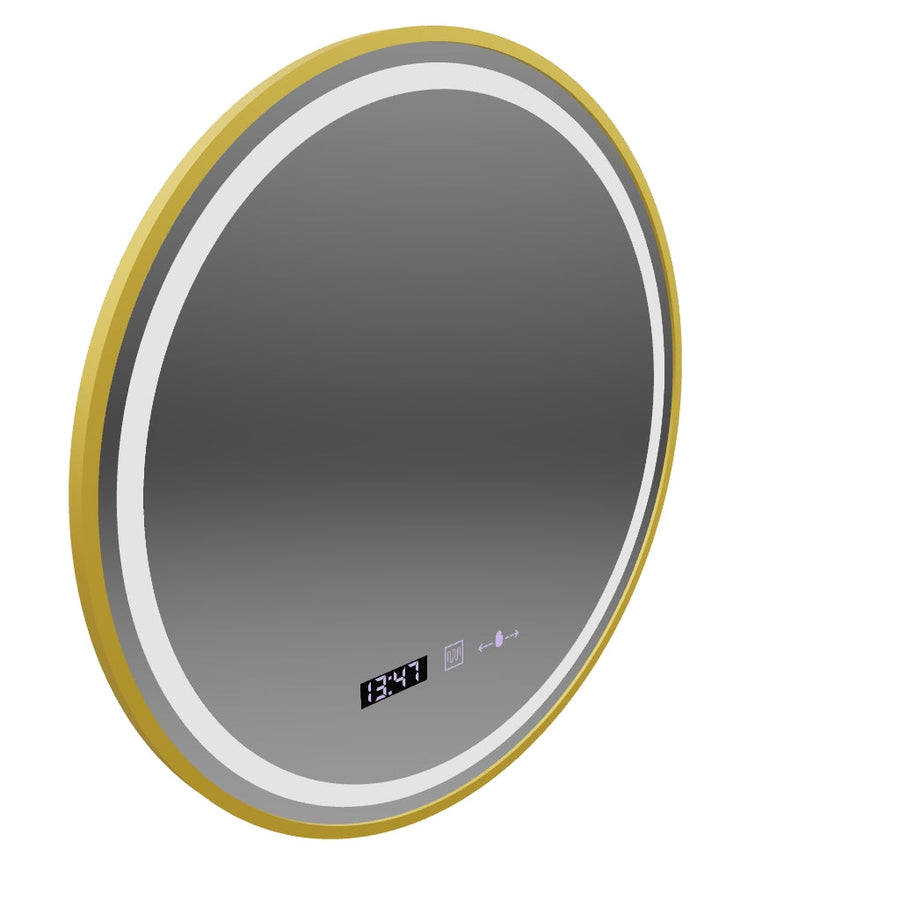 LED okrúhle zrkadlo, 80 cm, Celeste Royale Gold MotionGlow Marcello, Demister System, Hodiny & Teplomer, Stmievateľné