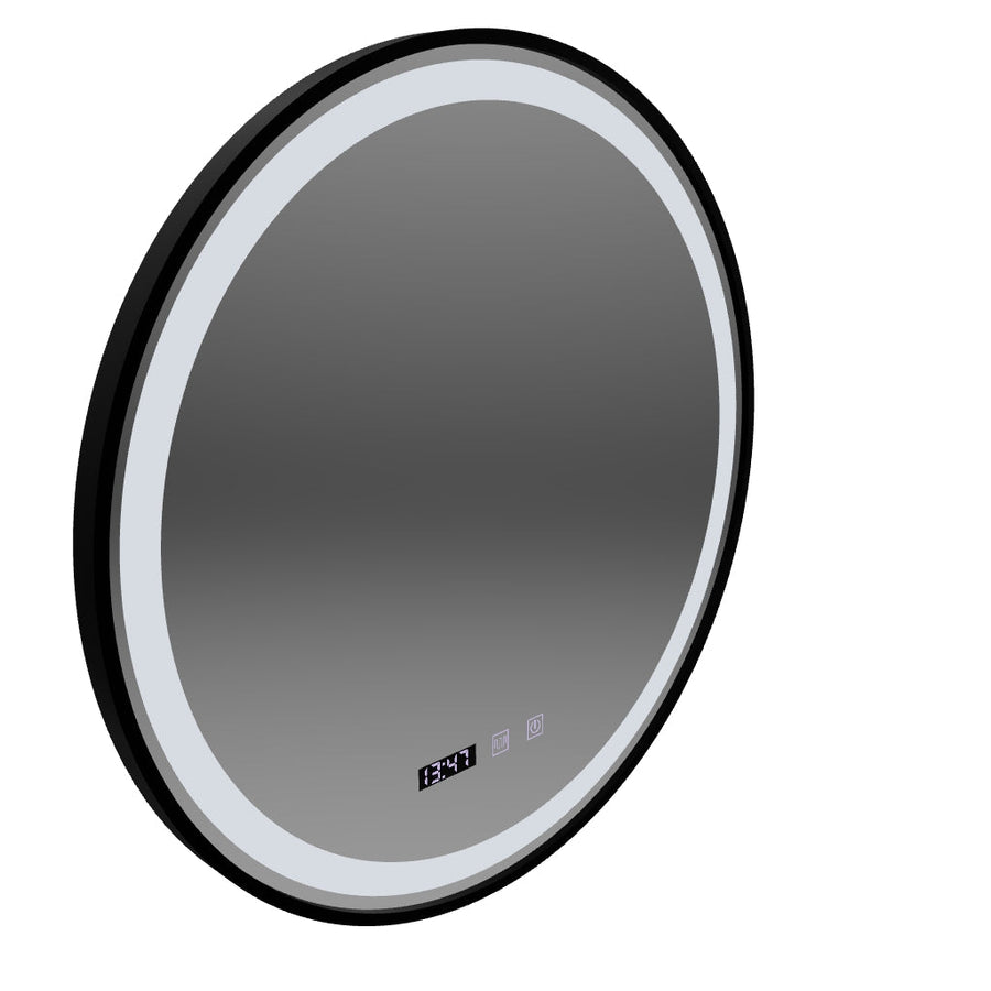Zrkadlo LED Touch NOVARA odhmlievací systém, hodiny a teplota 60 cm brúsený čierny rám