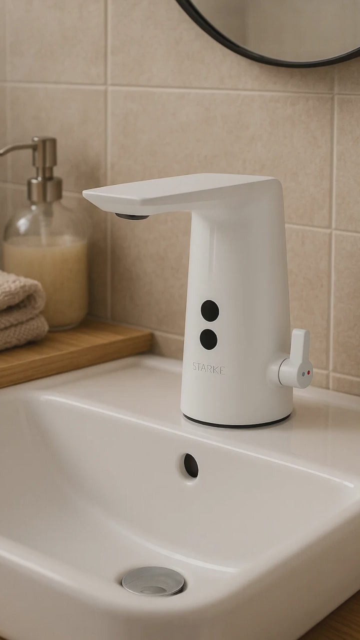 Batériu Washbasin so senzorom, sanitárna mosadz, biela, RW-190Wh