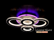 LED luster s diaľkovým ovládaním a krištáľom NOVA ROTONDA RGB 86W, 4 kruhy, studené/teplé/neutrálne svetlo, stmievateľné, biela