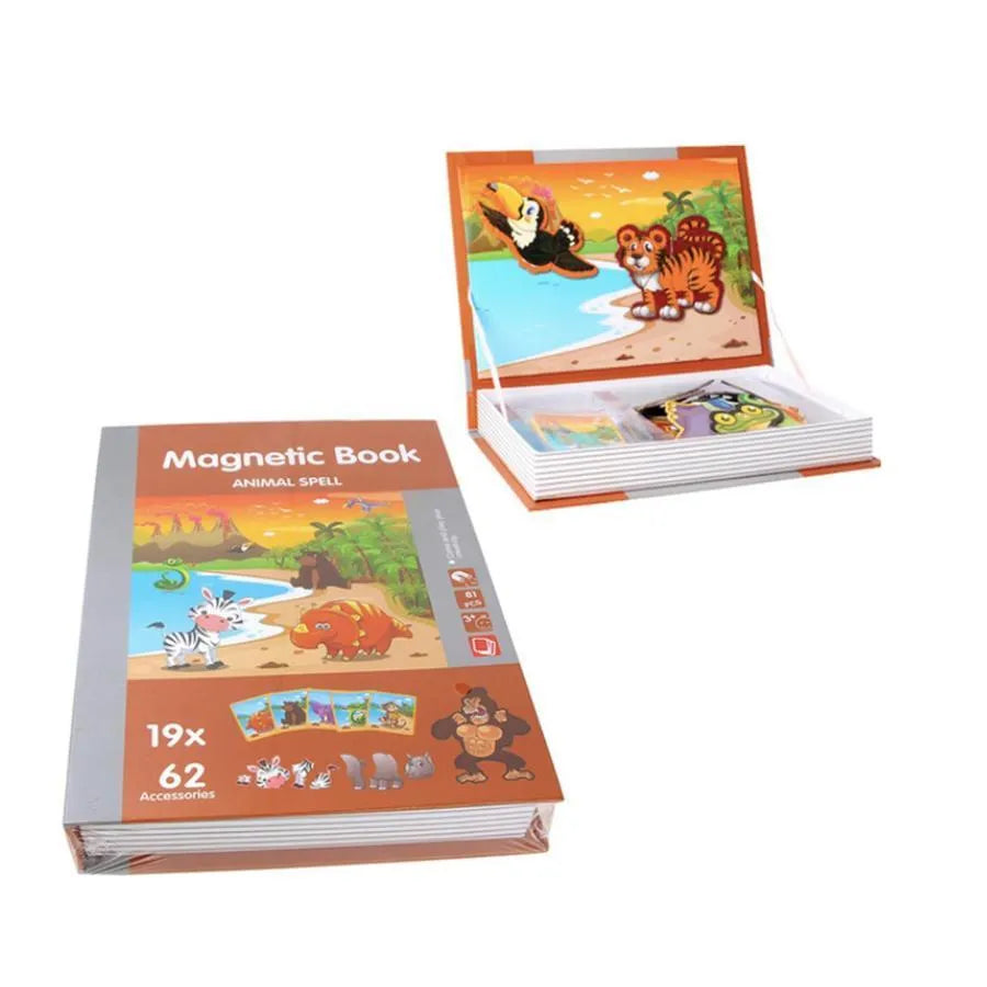 Kniha typu puzzle magnetická kniha Vraja Salt Animals, 62 kusov a 19 kariet, viacfarebné