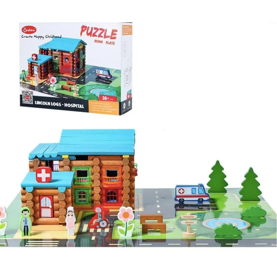 Nemocnica typu puzzle, 240 kusov, viacfarebné, drevo