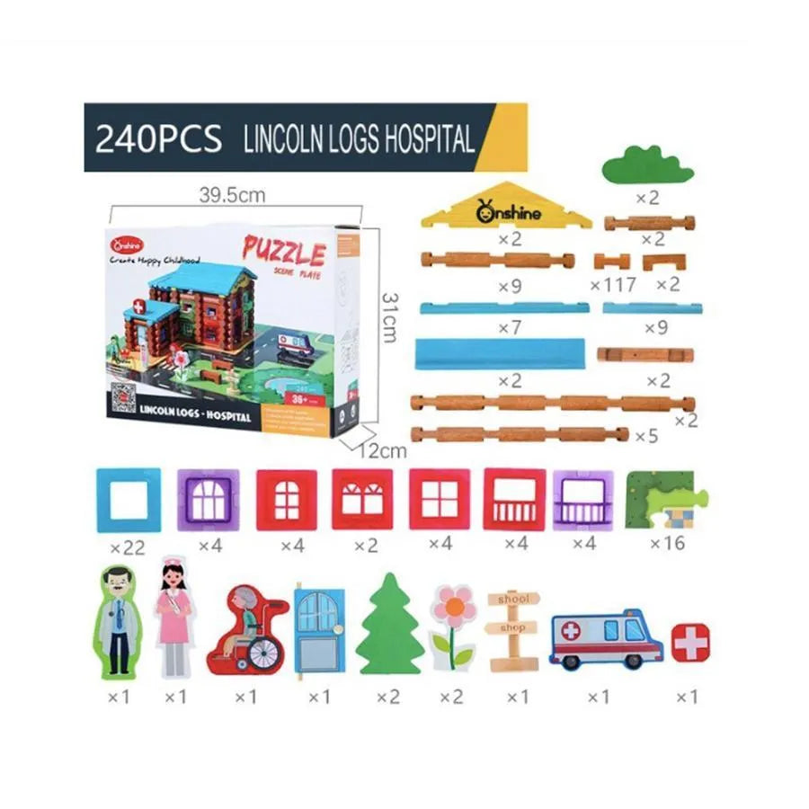 Nemocnica typu puzzle, 240 kusov, viacfarebné, drevo