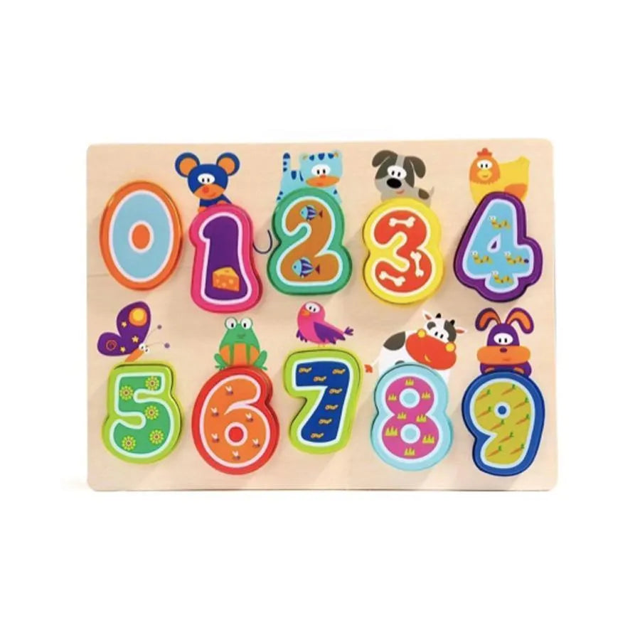 Tabuľka s viacfarebnými zvieratami a číslami, 11 kusov, drevo