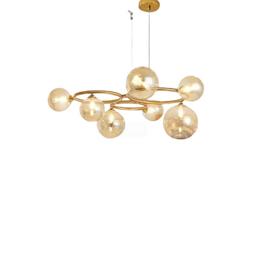 Luster s okrúhlym tienidlom, VENERE Luce, 3 kruhy, 7xG9, zlatý, kov, nastaviteľná výška