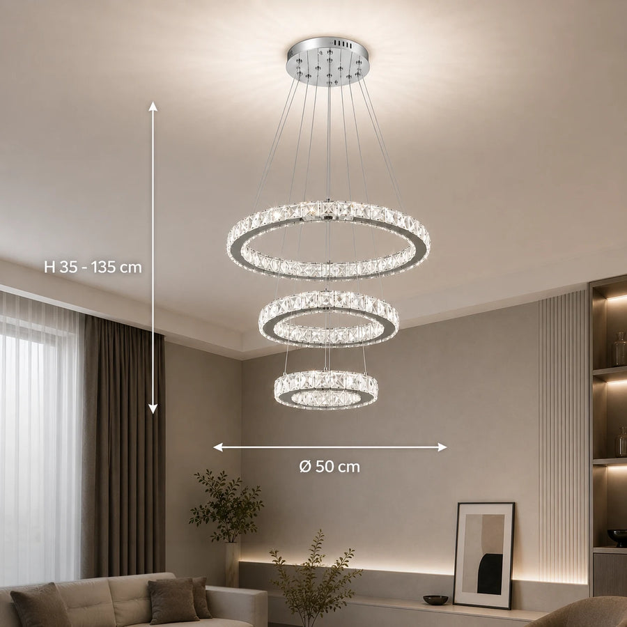 Lustra LED suspendata cu telecomanda si cristal PRISM LUMORA 63W, 3 Cercuri, lumina Rece/Calda/Neutra, Dimabila, Crom Lucios, Inaltime Reglabila - 02_LLC131-3CH.png
