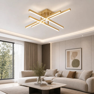 LED luster s diaľkovým ovládaním LINEX, 53W, svetlo 3000K/4000K/6000K, stmievateľný, zlatý