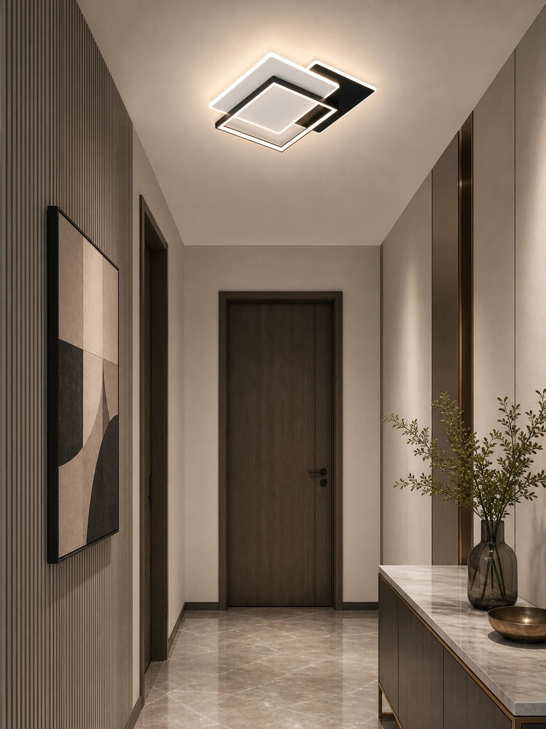 Lustra LED cu telecomanda CHIARA 98W, 3 Patrate, lumina Rece/Calda/Neutra, Dimabila, Negru - LT633-500P_place_hallway.png