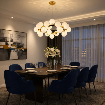 Komorový luster LOFT, 25x G9, biele zlato, kov, nastaviteľná výška, moderný