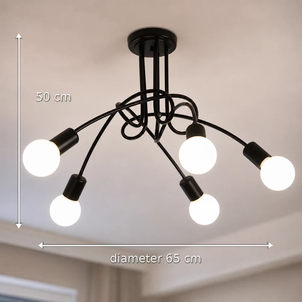Lustra Modernist Penta 5, 5x E27, Negru, Design Modern - 10_LC366-5BK.png
