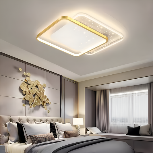 LED luster s diaľkovým ovládaním GILDRA, 110 W, 2 štvorce, studené/horúce/neutrálne svetlo, nemilosrdné, zlaté