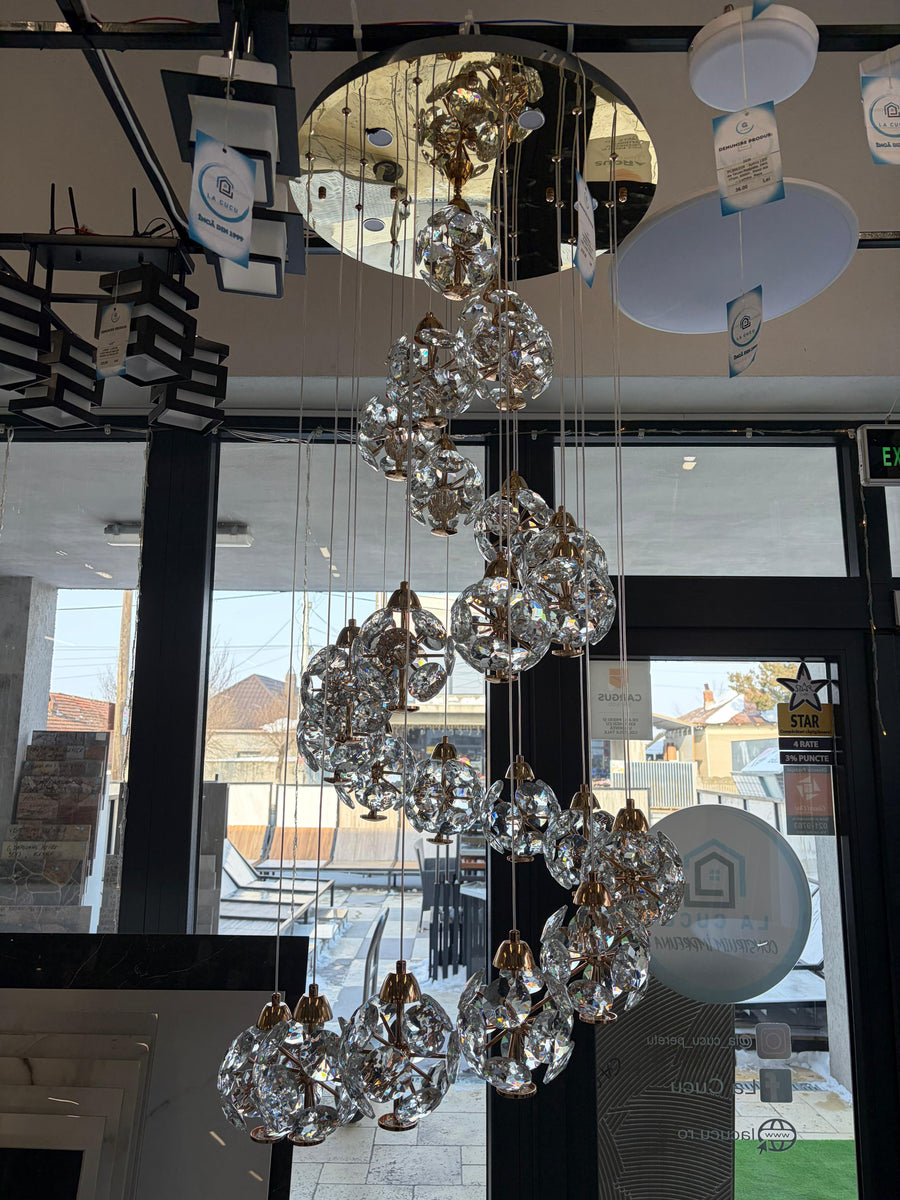 Krištáľový LED luster KILKENNY Culmino, 144W, neutrálne svetlo, priemer 60 cm, zlatý