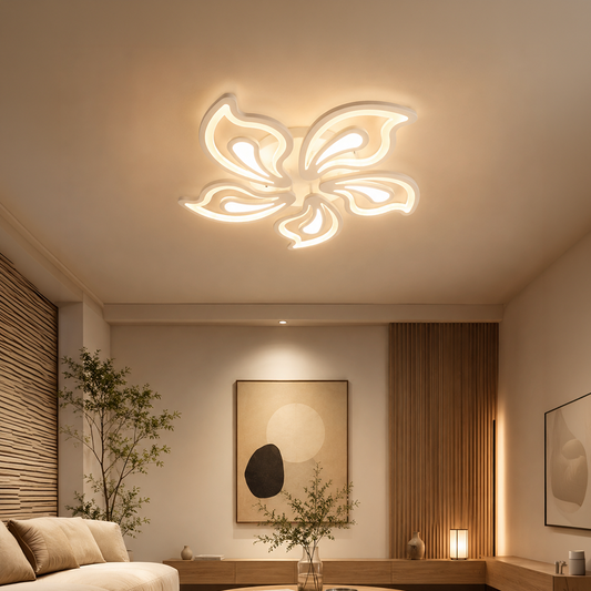 LED luster s diaľkovým ovládaním GLORIOSA 95W, 5 okvetných lístkov, studené/teplé/neutrálne svetlo, stmievateľné, biela