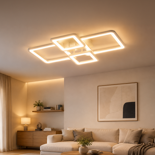 LED luster s diaľkovým ovládaním ELLA 67W, 4 štvorce, studené/teplé/neutrálne svetlo, stmievateľné, biely LED luster s diaľkovým ovládaním Predvolený názov Alessandro Design