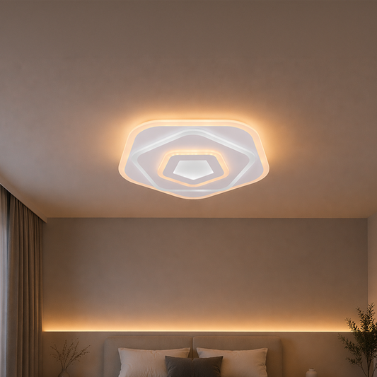 LED luster s diaľkovým ovládaním PENTAGON 59W, 40cm, studené/teplé/neutrálne svetlo 3000K/4000K/6000K, biela, kov a akryl