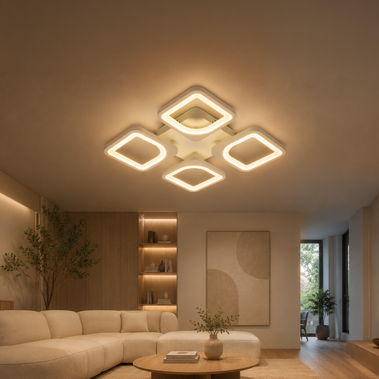 LED luster s diaľkovým ovládaním ZOE 53W, 4 štvorce, studené/teplé/neutrálne svetlo, stmievateľné, biela